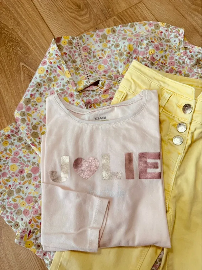 Taille 6 ans tenue 3 pièces fille Multimarque rose jaune * fleurs * 💐 - photo numéro 9