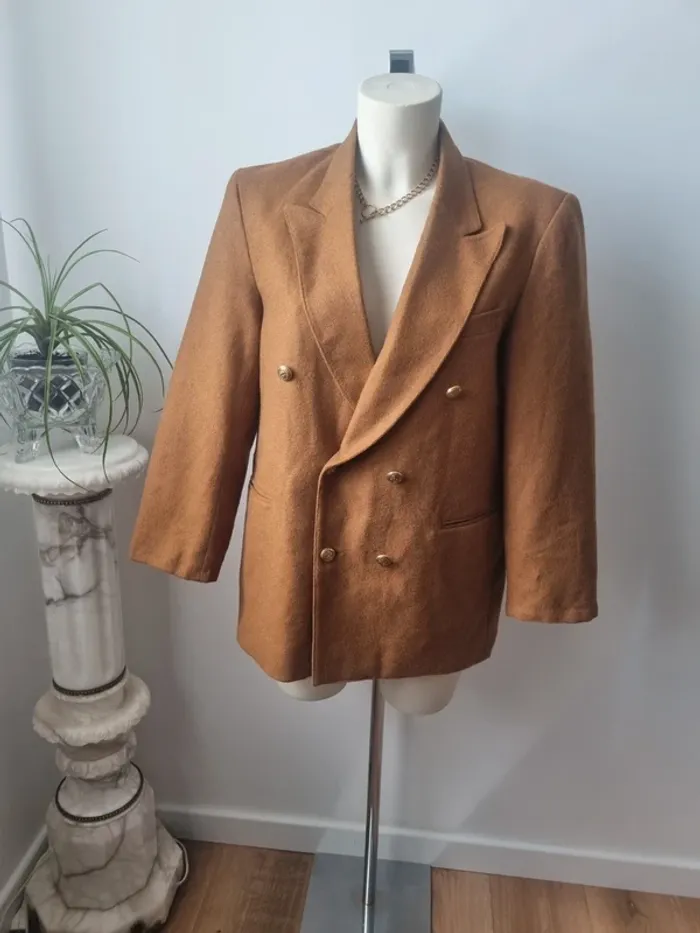 Veste blazer marron en cachemire et laine vintage - photo numéro 5