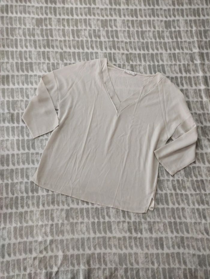 Blouse tee-shirt manches 3/4 beige crème oversize Mango taille XS 34 - photo numéro 1