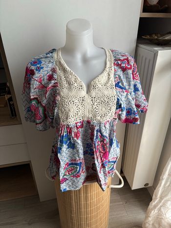 Blouse imprimée paispley broderie manche évasé Zara taille S 