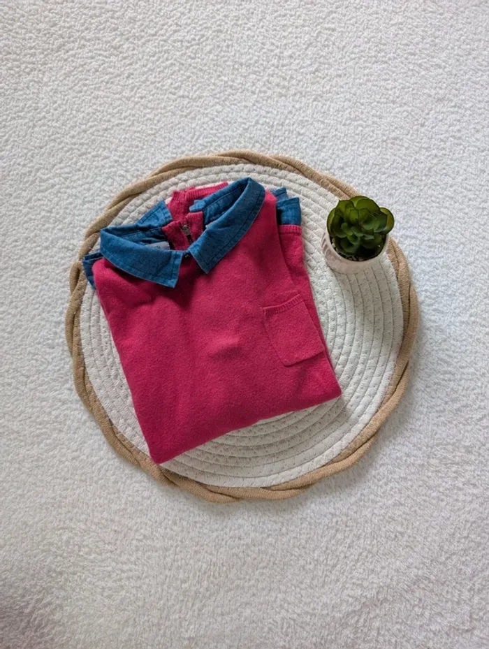 🩷 Chemisier rose à col bleu Okaïdi – 8 ans