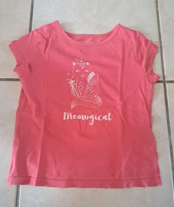 Tee shirt manches courtes rose thème chat 4 ans 👧 In Extenso en TBE