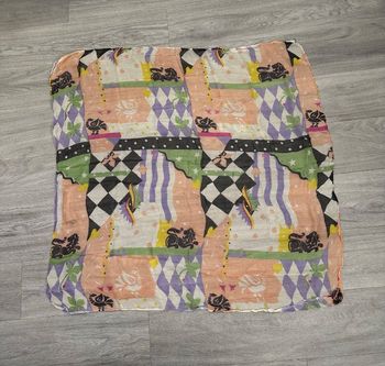 Foulard carré de soie bariolé multicolore Vintage 115x115cm