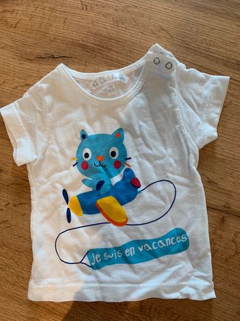 T-shirt blanc et bleu manches courtes bebe garçon 1 mois Kitchoun
