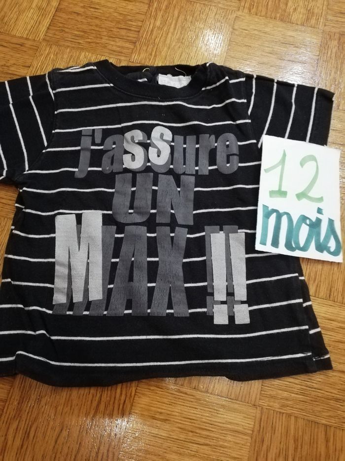 Tee shirt manche courte garcon 12 mois noir rayures