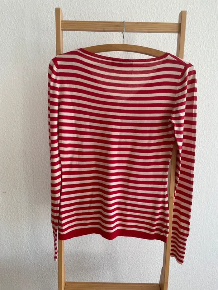 Pull col V rayé blanc et rouge Max Mara - photo numéro 4