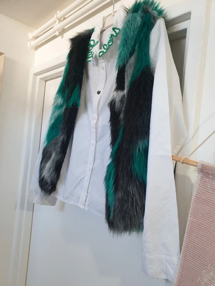 Gilet Cardigan sans manche Fausse fourrure et Chemise trapèze assortie Coton Catimini 10 ans