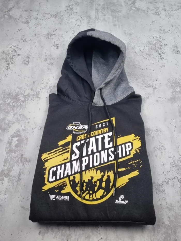 Pull à capuche universitaire noir & gris – Taille L Homme (mesures en photos) - photo numéro 2