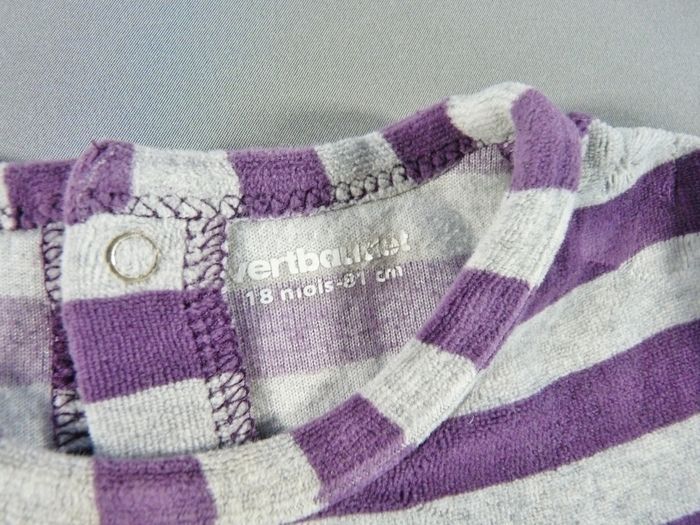 Pyjama dors-bien grenouillère velours violet gris rayé Vertbaudet 18 mois 81 cm garçon - photo numéro 2