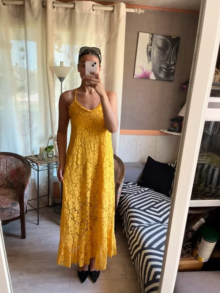 Robe dentelle jaune vintage country bohème champêtre