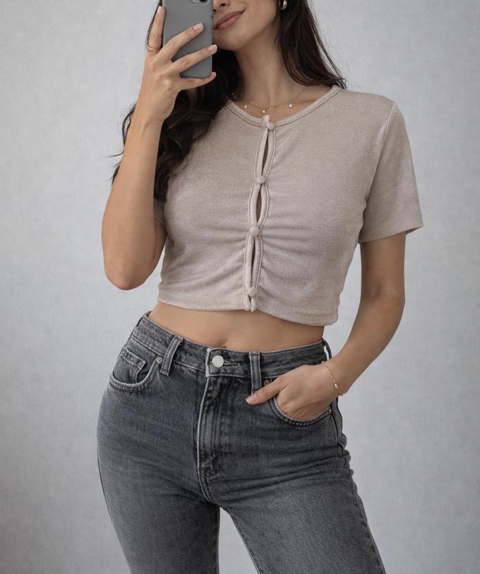 Haut court/crop top beige irisé Ardene - photo numéro 1