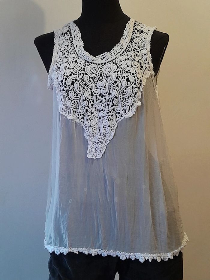 Débardeur transparent blanc avec broderie taille M L - photo numéro 6