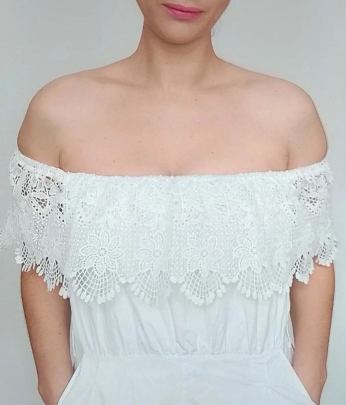 Combishort blanches épaules nues volantée crochet 40 - photo numéro 4