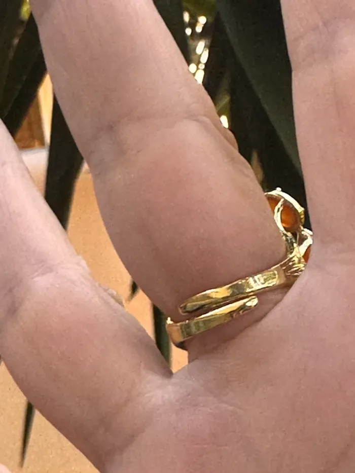 Grosse bague habaha Paris tout en cornaline et acier inoxydable or - photo numéro 6