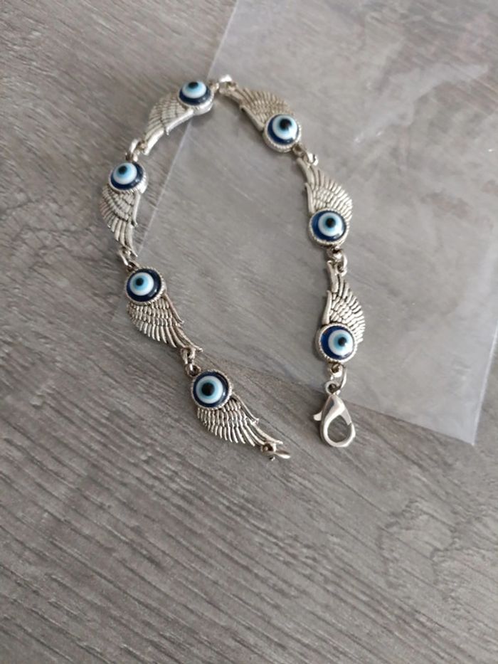Bracelet œil protecteur ailes en acier inoxydable 17,5 cm