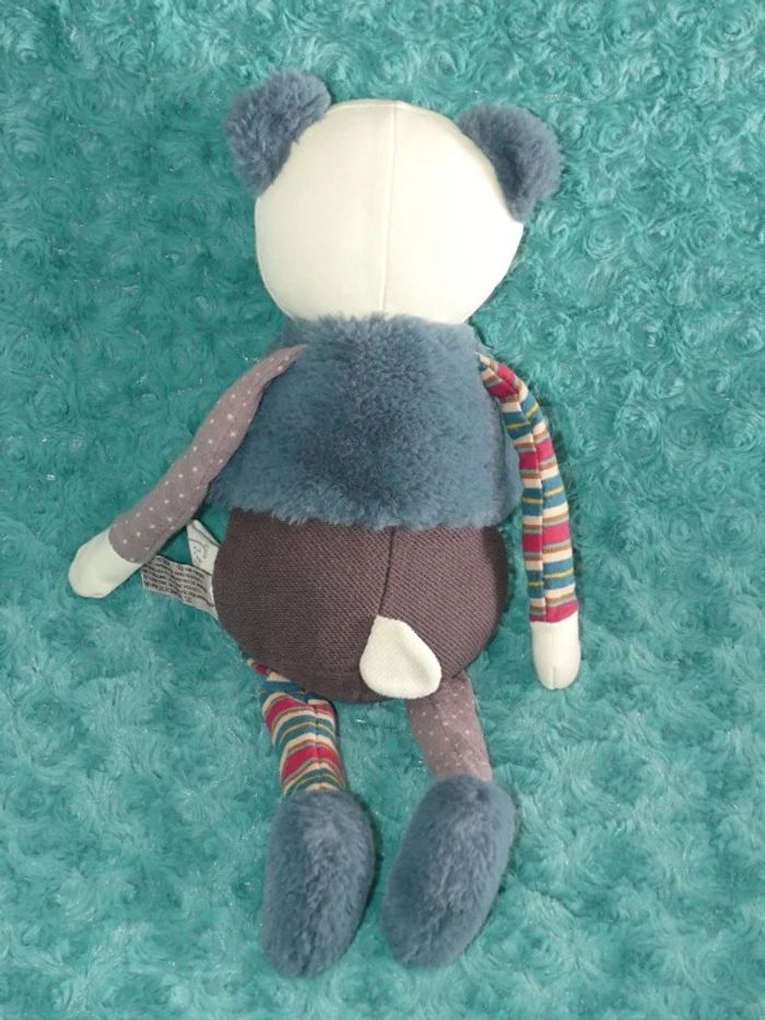 Doudou ours Adam 40 cm bleu marron Bukowski natural 🐻parfait état - photo numéro 3