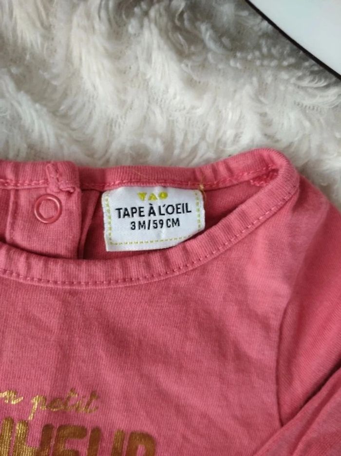Tee shirt chemise manches longues Fille 3 mois "Mon petit bonheur" Tape à l'œil 100% coton - photo numéro 7