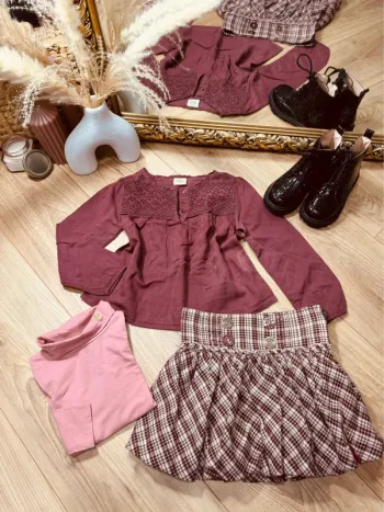 Taille 4 ans tenue 3 pièces fille multimarque vieux rose et rose pale * carreaux * 🌸