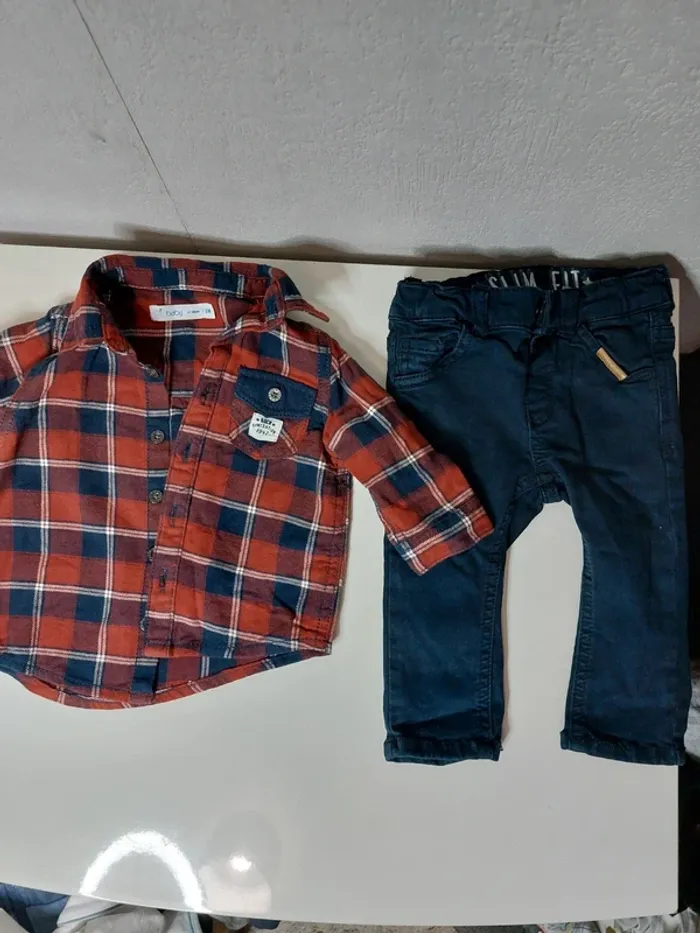 Complet pantalon chemise à carreaux manches longues baby" Gémo" - photo numéro 2