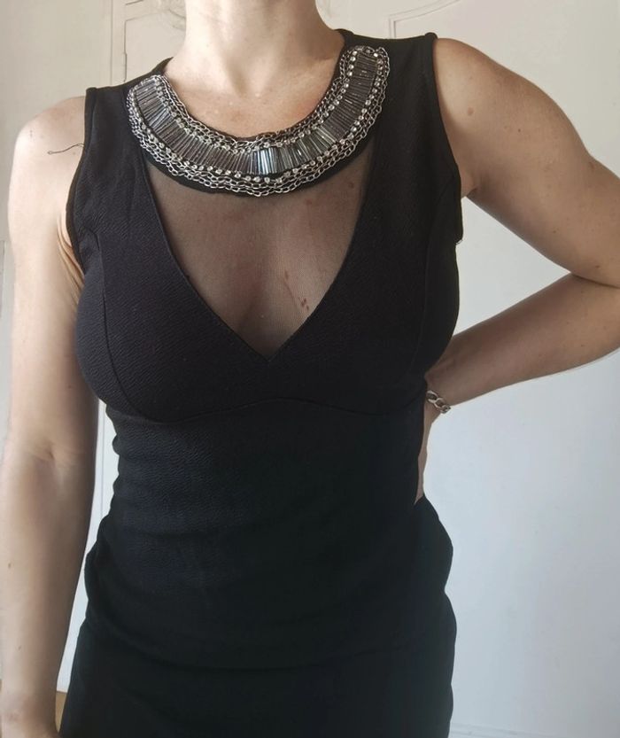 haut top femme y2k 90 2000 taille s 36 m 38 noir argenté haut perlé - photo numéro 3
