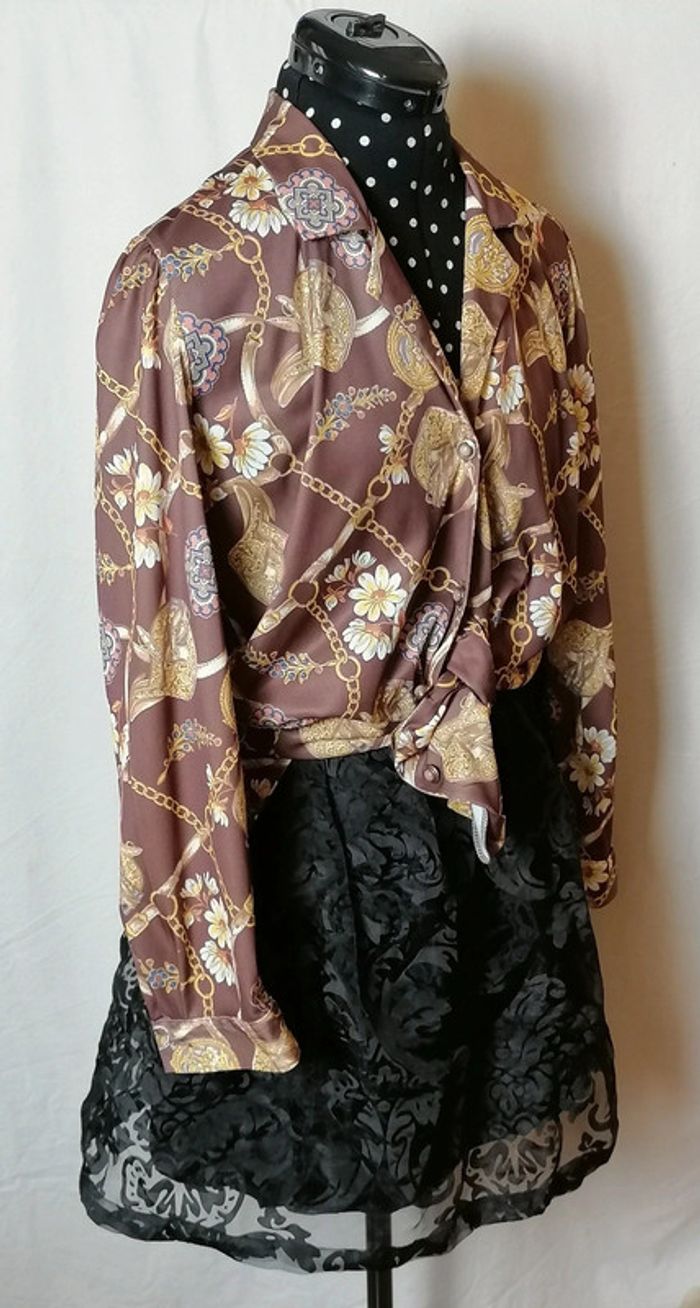 Chemisier bijoux marron doré Taille L Vintage - photo numéro 3