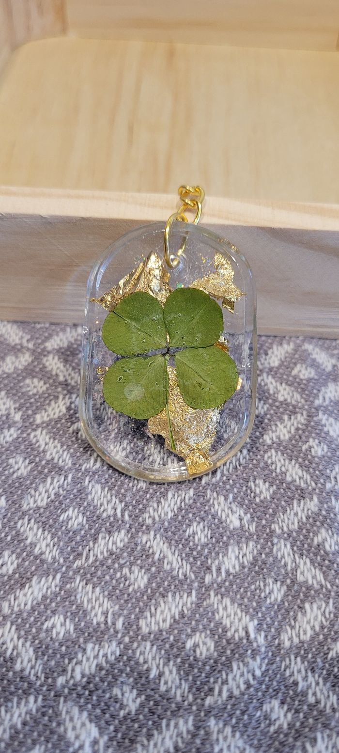 Porte-clés Trèfle à 4 feuilles véritables -au choix - photo numéro 3