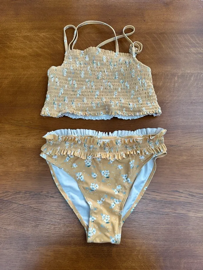Maillot de bain fille 2 pièces 12 ans jaune fleuri