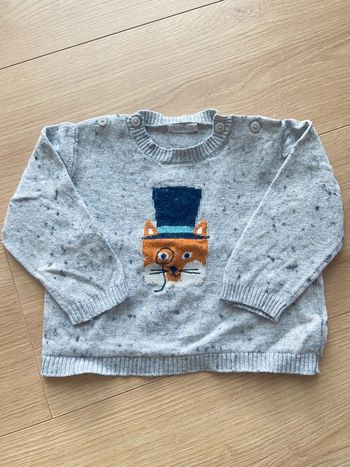 Pull renard en laine gris Bout’chou 12 mois