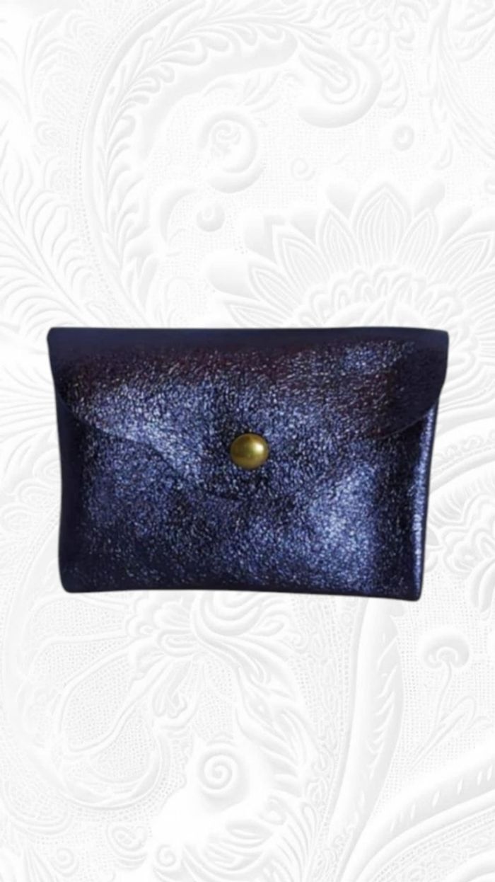 Porte cartes cuir irisé bleu nuit