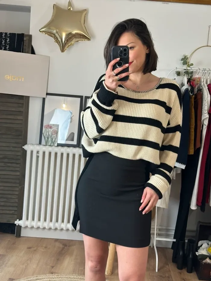 Pull The Kooples rayé noir et beige taille 36 - photo numéro 3