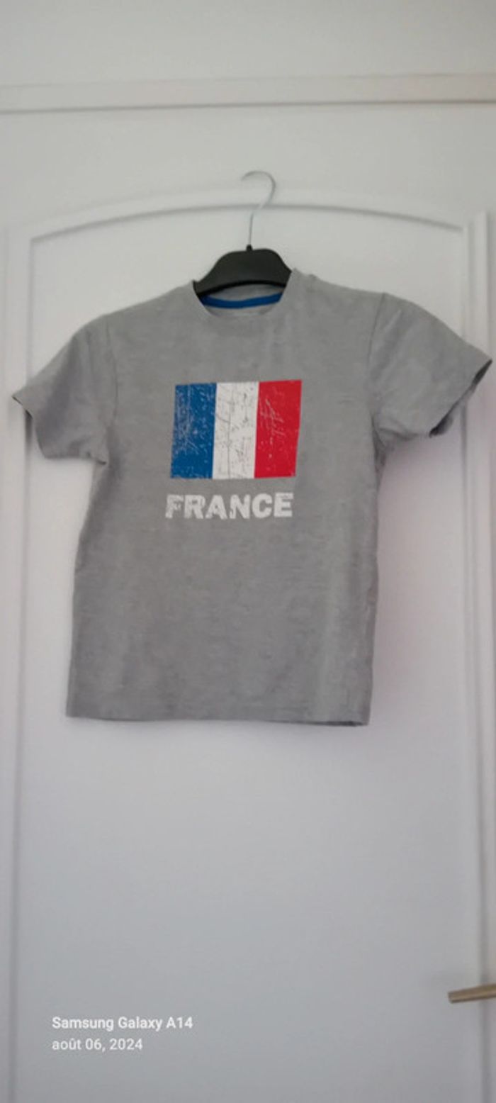 Tee shirt supporter France drapeau craquelé garçon 8 ans vert baudet - photo numéro 7
