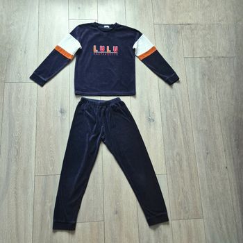 Pyjama de qualité, bleu nuit, camel et blanc chiné gris. Garçon 10 ans. Marque Lulu Castagnette