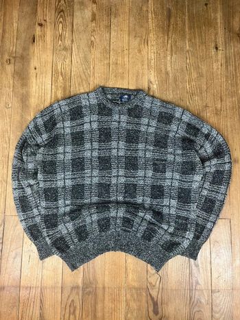 Pull maille vintage carreaux gris noir XXL 2XL