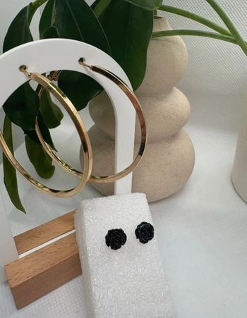 Lot boucle d'oreille creole et rose noir