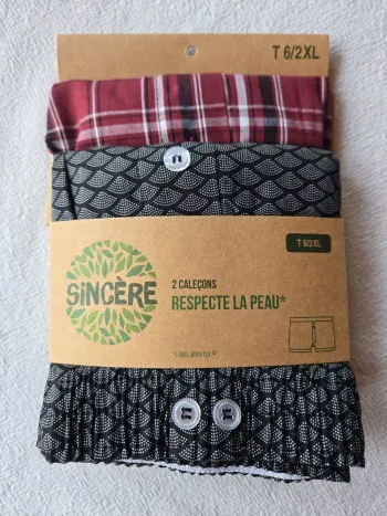 2 caleçons bordeaux et noir taille 6/XXL marque Sincère Label Oeko-Tex