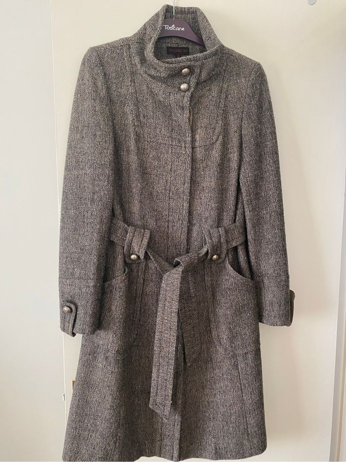 Manteau  en laine  beige  et marron