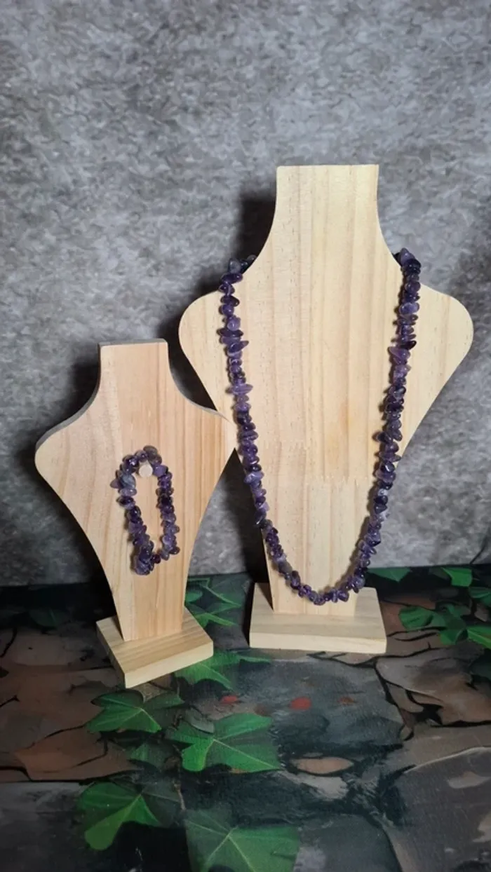 Ensemble collier bracelet véritable améthyste