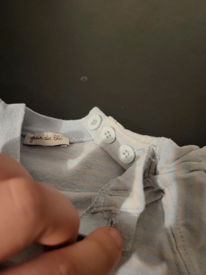 Tee-shirt bleu pastel rayer poisson d'hiver 12M grain de blé - photo numéro 4