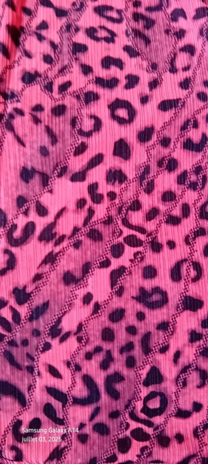 Tunique débardeur longue motif léopard avec broderies fuschia et noir femme XXL - photo numéro 15