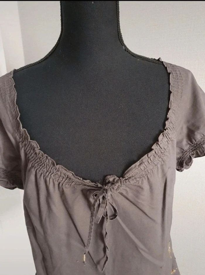 Blouse manches courtes marron à motifs Esprit taille 38 - photo numéro 2
