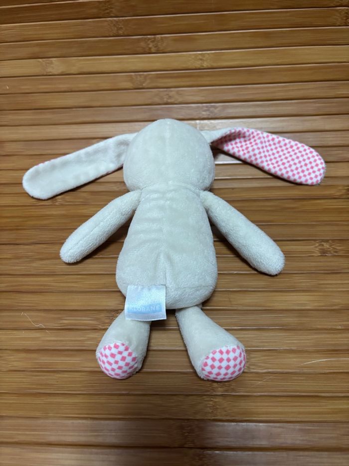 Doudou lapin beige noeud papillon rose carreau klorane - photo numéro 3