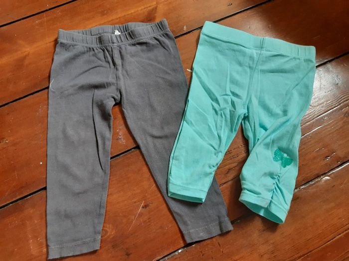 Lot 2 leggings 18 mois turquoise gris bebe fille