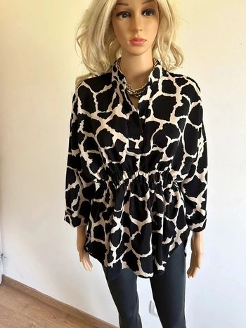 Blouse imprimée noire et beige à manches longues taille unique jamais portée