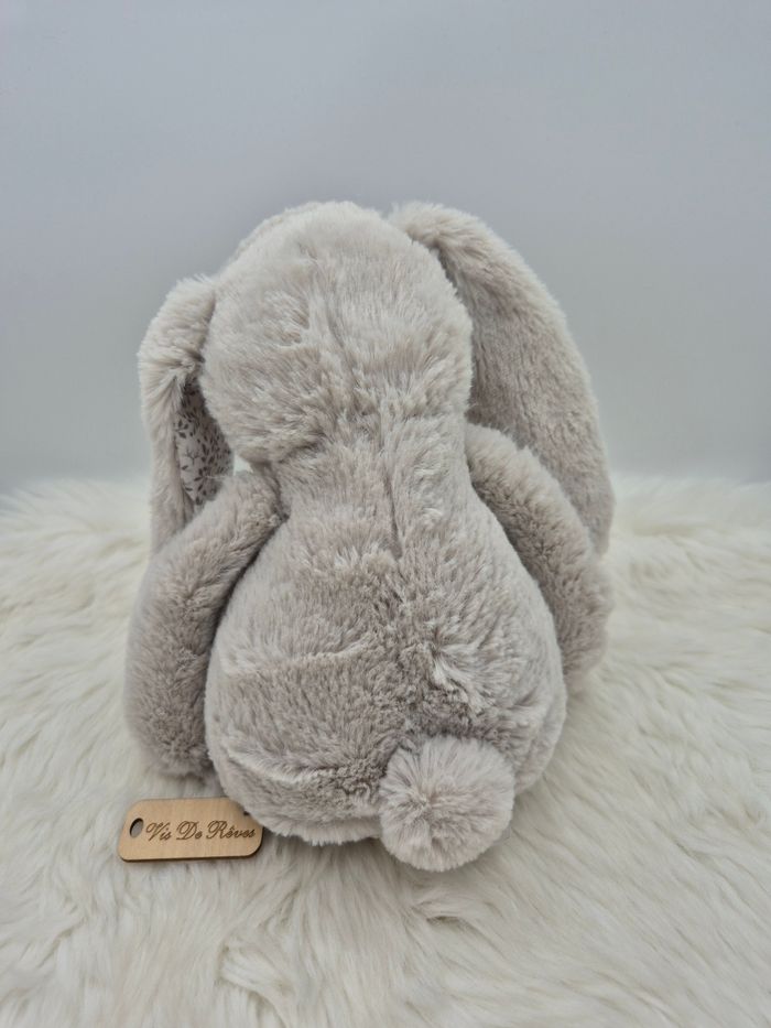 Doudou peluche lapin Gris Bouchara fleurs - photo numéro 4