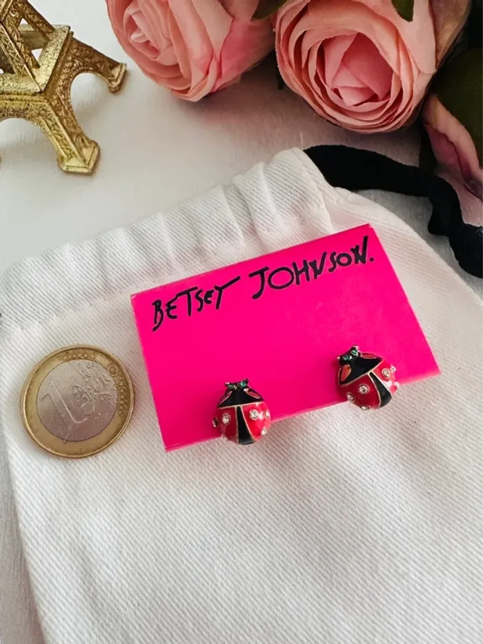 🐞Boucles d’oreilles Betsey Johnson – coccinelles émail & strass - photo numéro 7