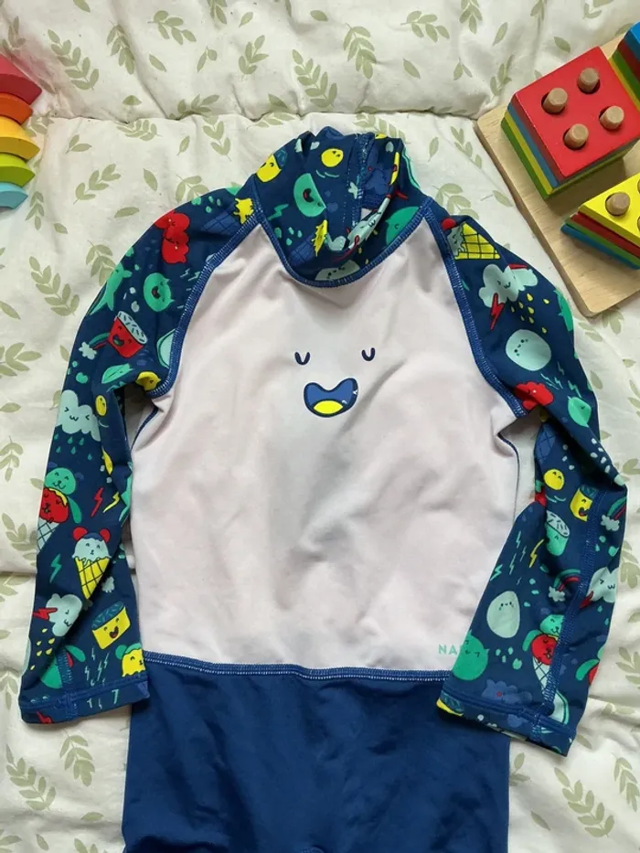 combinaison anti UV UPF50+ 24 mois bleu et blanc nabaiji - photo numéro 4