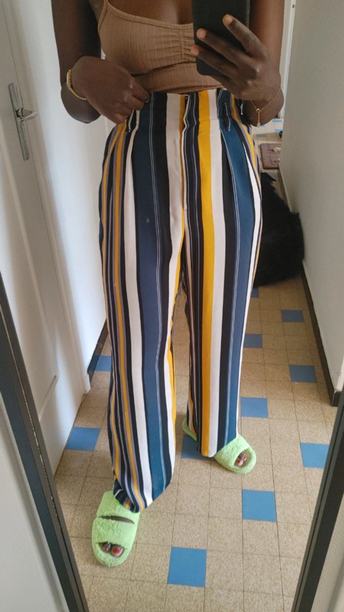 Pantalon rayé jambes large taille haute - photo numéro 5