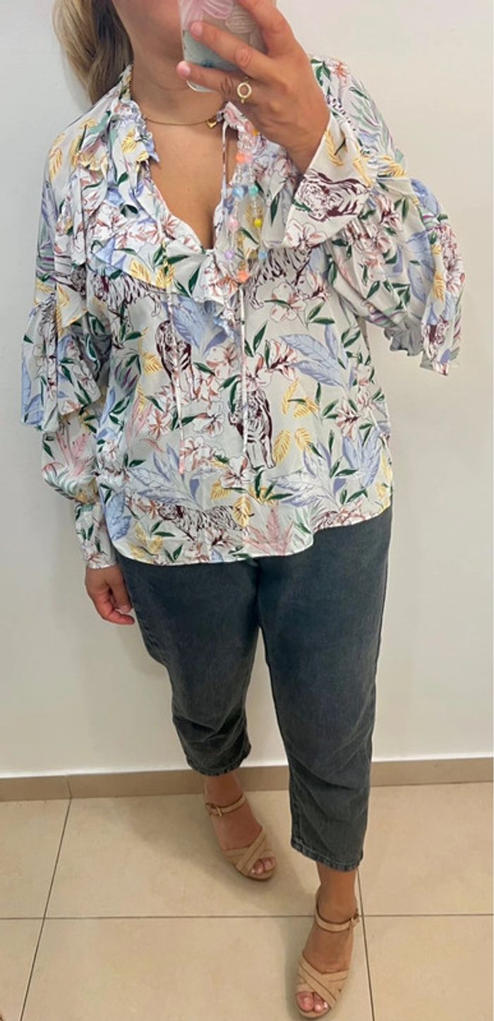 Blouse fluide Maje avec volant jungle blanc Taille 38 - photo numéro 5