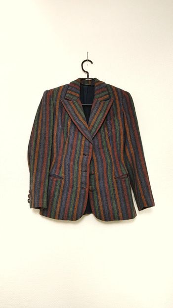 Veste en 100 pour 100 laine totalement vintage année 50 fait main rayure rayé