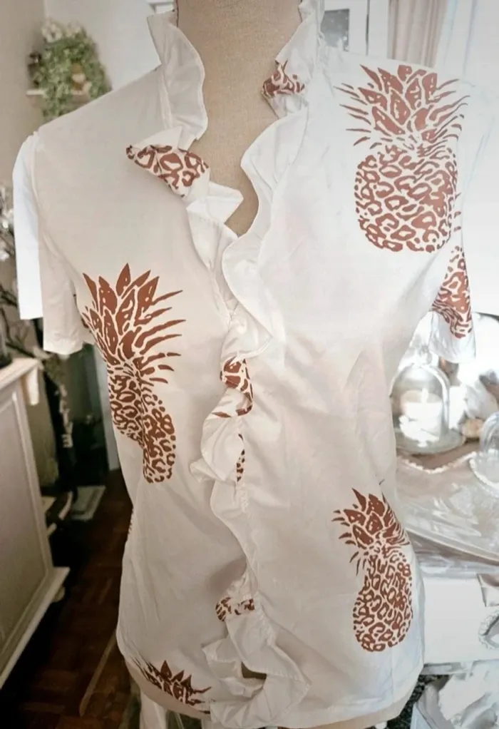 Blouse blanche avec ananas marron Taille M Neuf - photo numéro 2